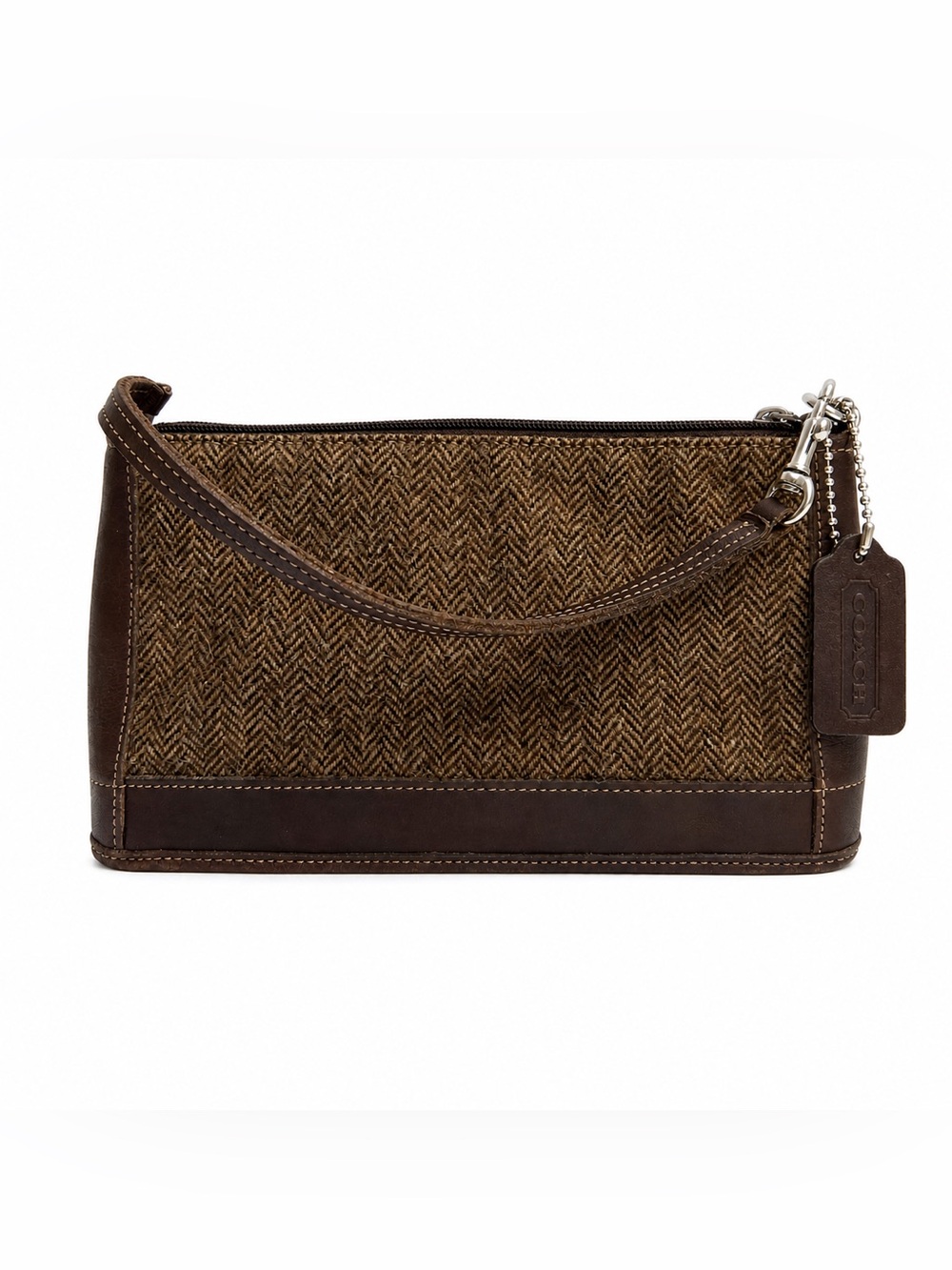 Coach Vintage Tweed Shoulder Bag Brown Herringbone Leather Trim Y2K Mini